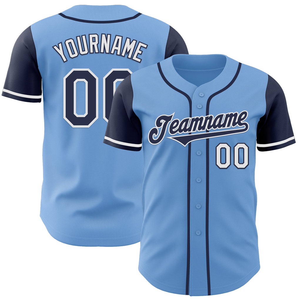 Custom Light Blue Navy-White Authentic Two Tone Baseball Jersey