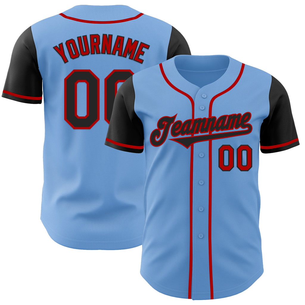 Custom Light Blue Black-Red Authentic Two Tone Baseball Jersey