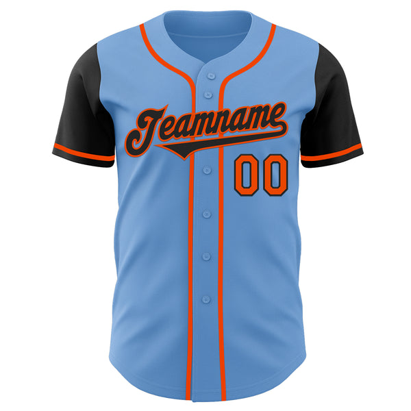 Custom Light Blue Black-Orange Authentic Two Tone Baseball Jersey