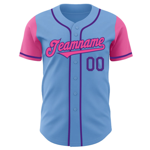 Custom Light Blue Pink-Purple Authentic Two Tone Baseball Jersey