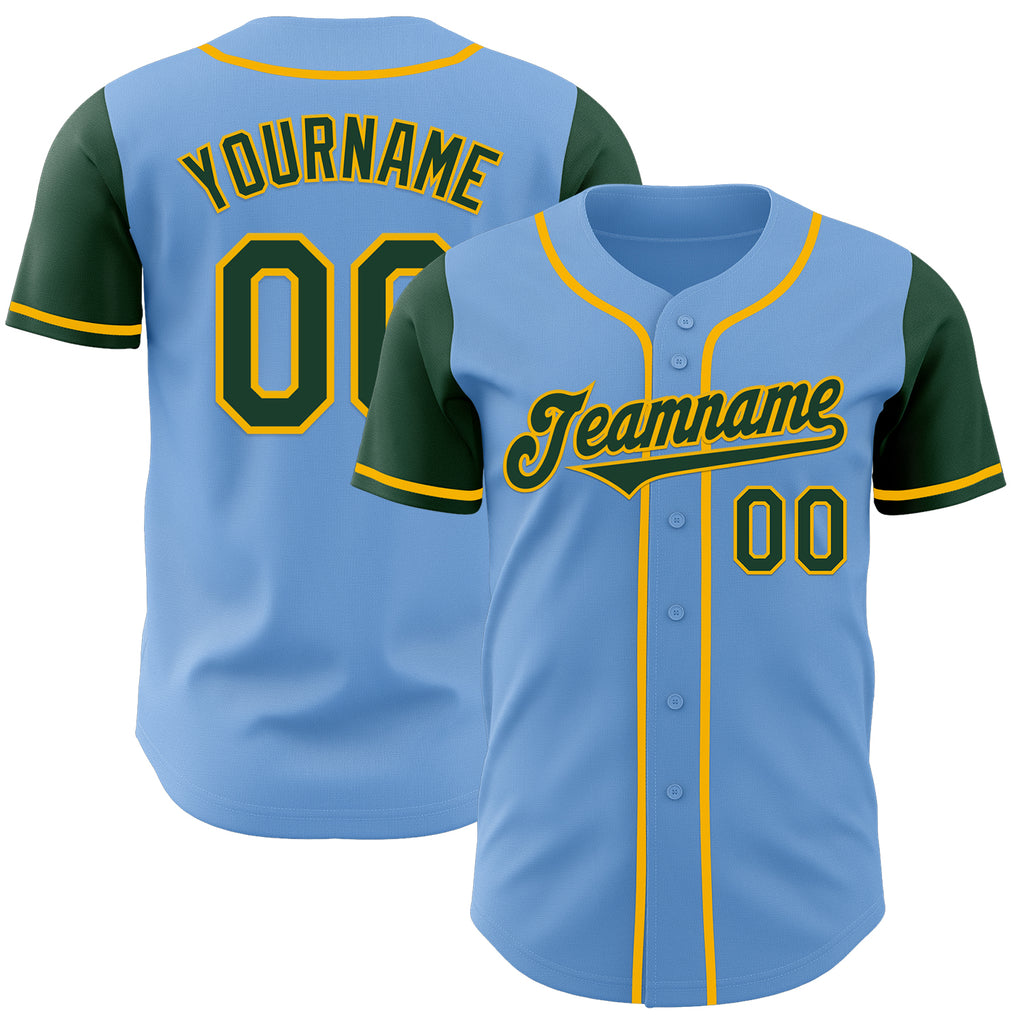 Custom Light Blue Green-Gold Authentic Two Tone Baseball Jersey