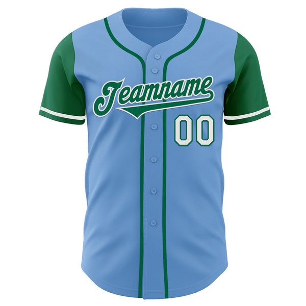 Custom Light Blue Kelly Green-White Authentic Two Tone Baseball Jersey