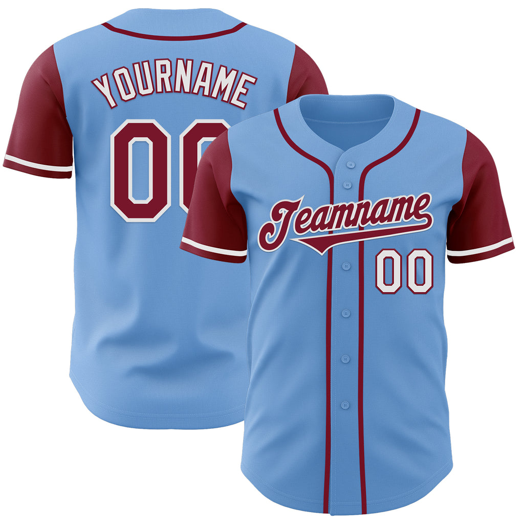 Custom Light Blue Crimson-White Authentic Two Tone Baseball Jersey