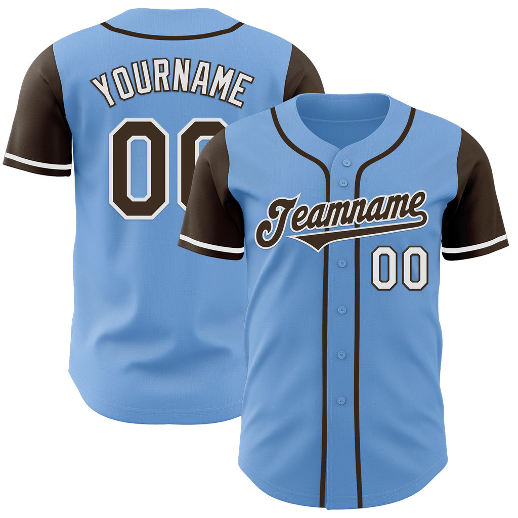 Custom Light Blue Brown-White Authentic Two Tone Baseball Jersey