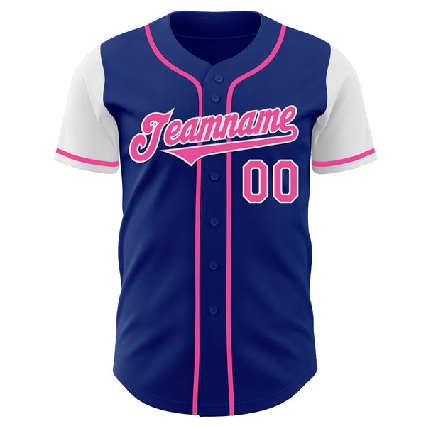 Custom Royal Pink-White Authentic Two Tone Baseball Jersey