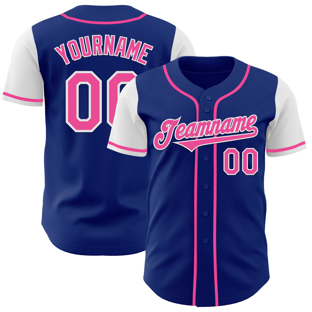 Custom Royal Pink-White Authentic Two Tone Baseball Jersey