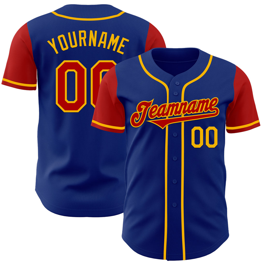 Custom Royal Red-Gold Authentic Two Tone Baseball Jersey