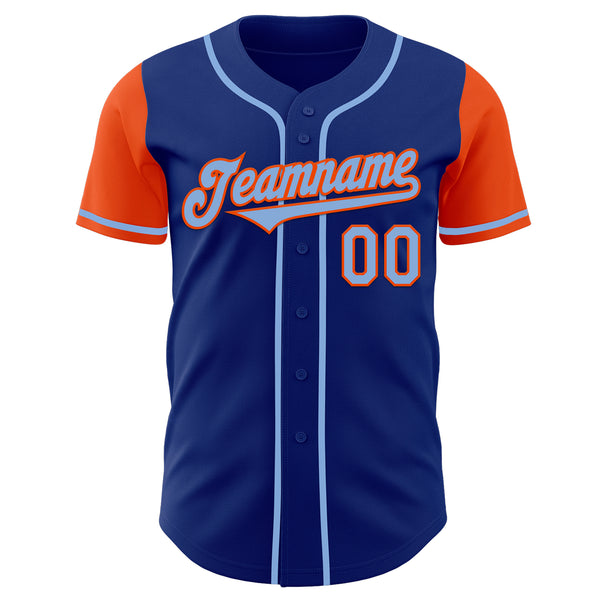 Custom Royal Light Blue-Orange Authentic Two Tone Baseball Jersey