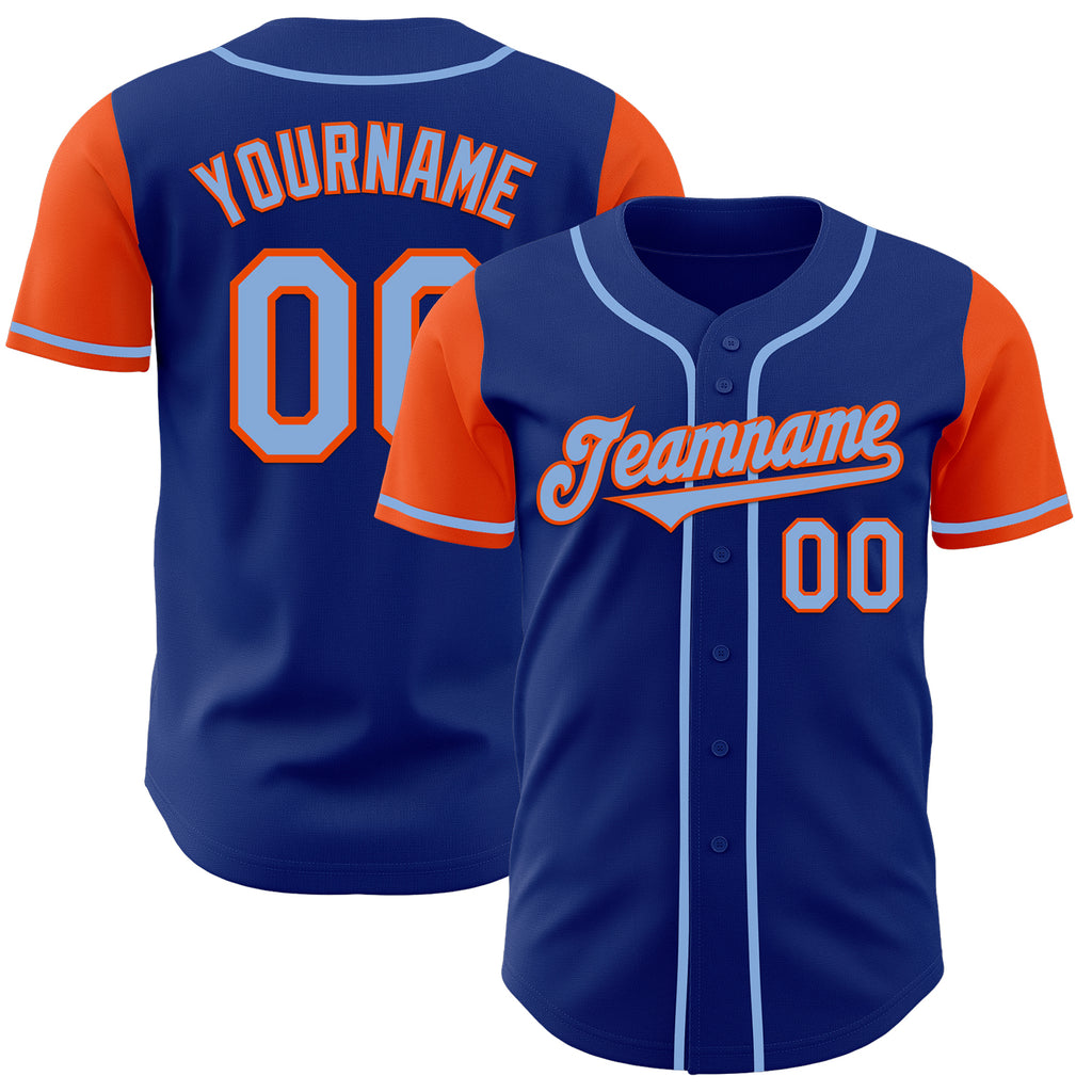 Custom Royal Light Blue-Orange Authentic Two Tone Baseball Jersey