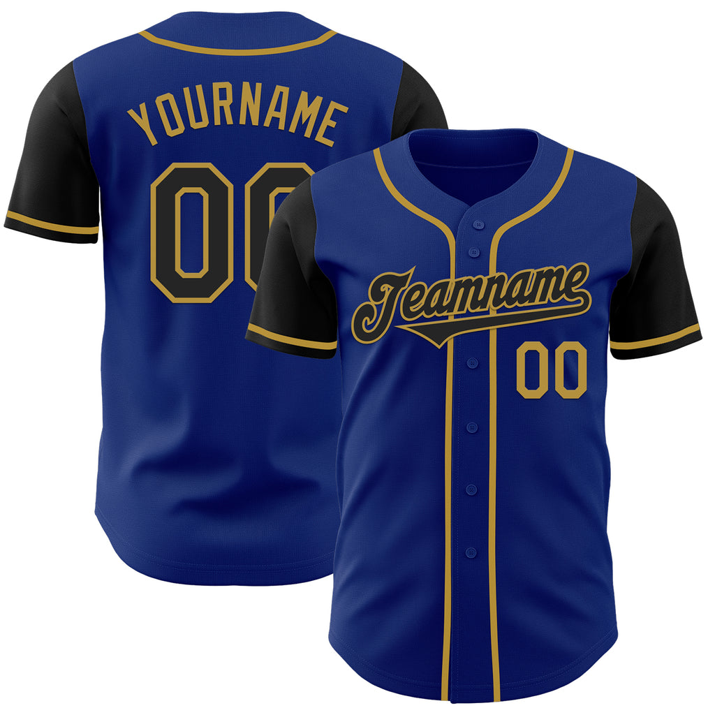 Custom Royal Black-Old Gold Authentic Two Tone Baseball Jersey