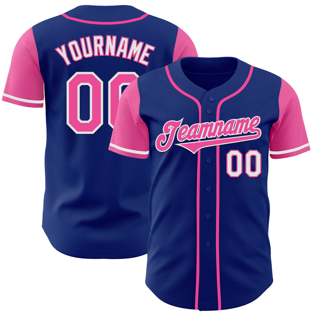 Custom Royal Pink-White Authentic Two Tone Baseball Jersey