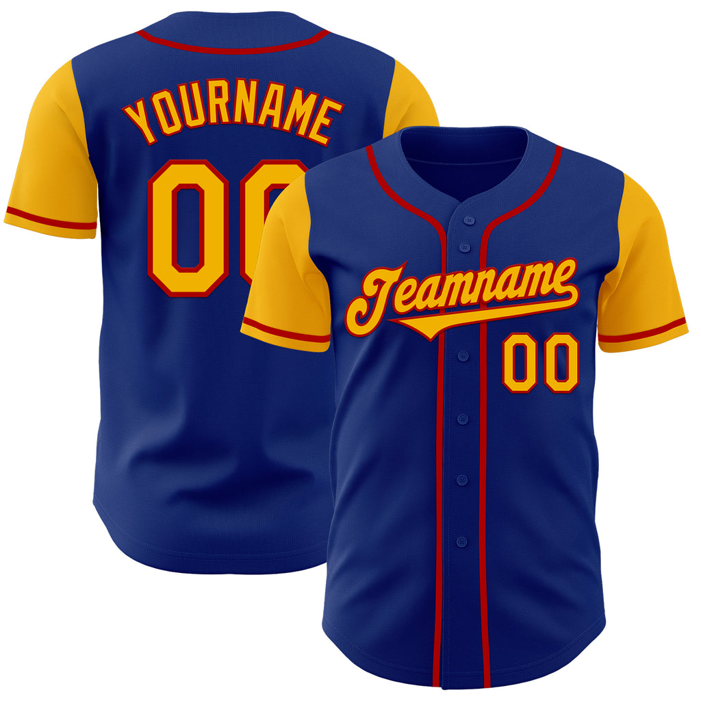 Custom Royal Gold-Red Authentic Two Tone Baseball Jersey