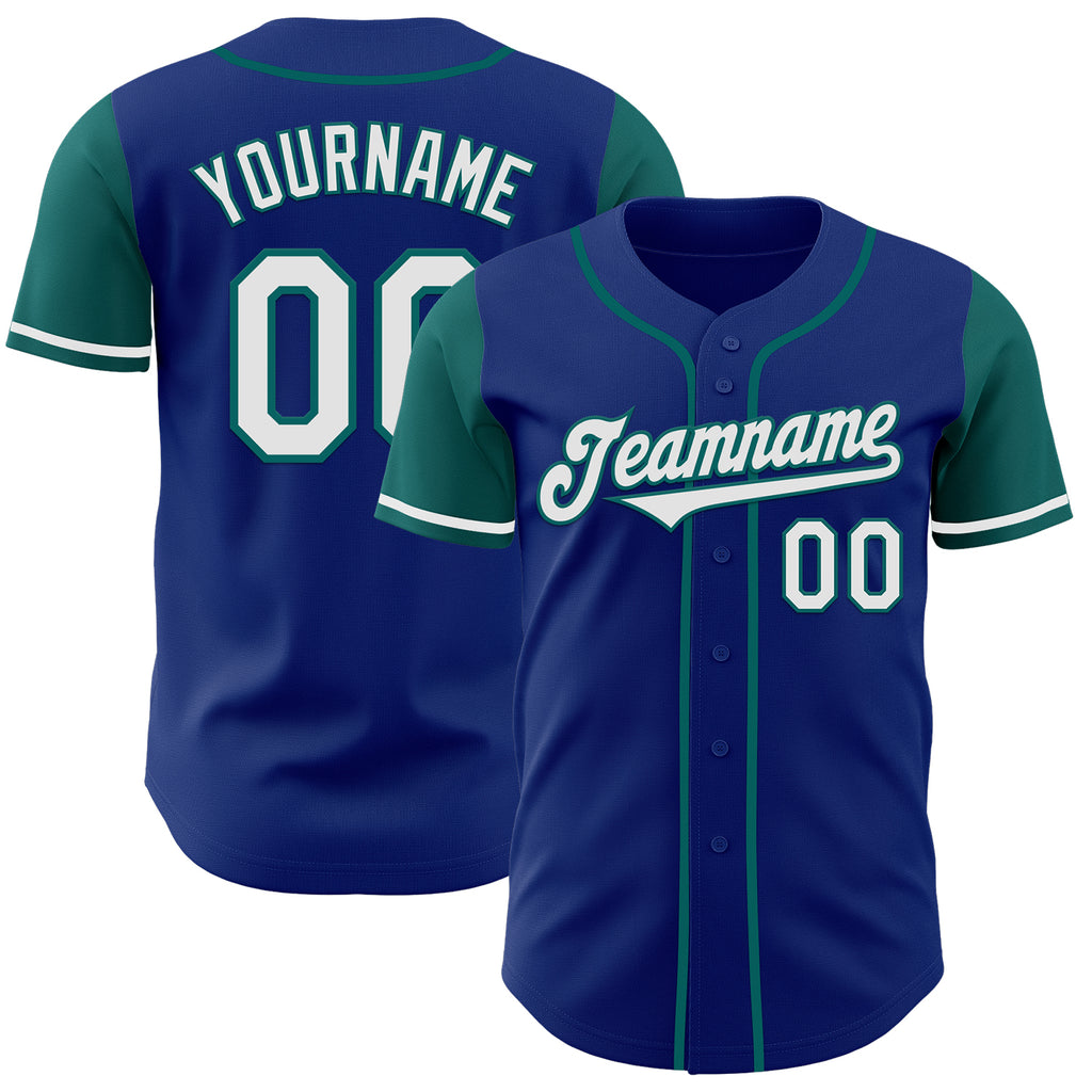 Custom Royal White-Teal Authentic Two Tone Baseball Jersey