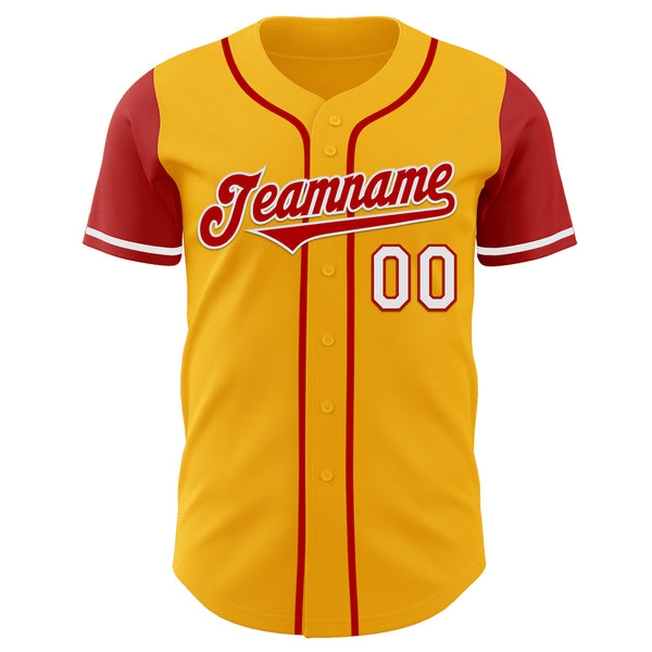 Custom Gold Red-White Authentic Two Tone Baseball Jersey