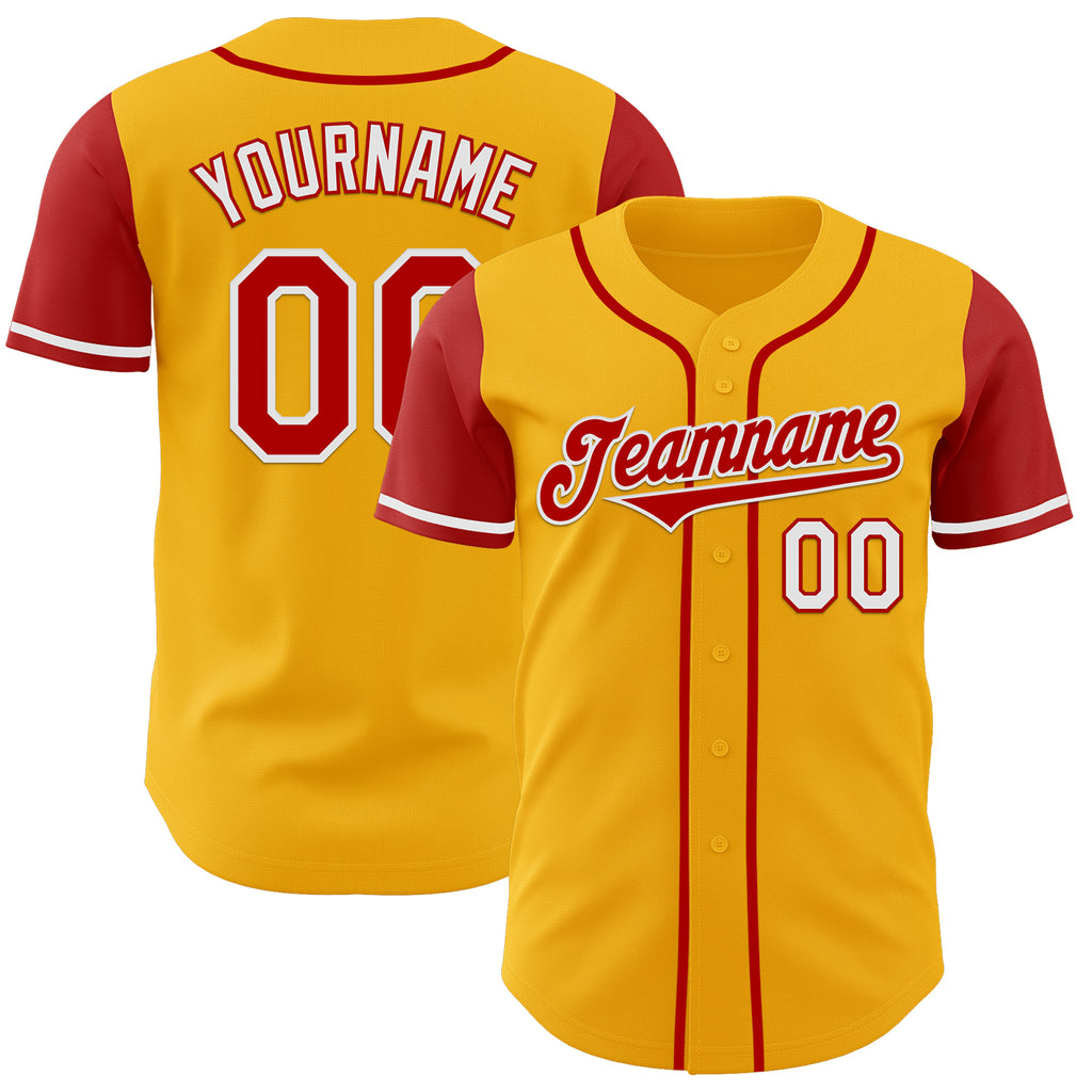 Custom Gold Red-White Authentic Two Tone Baseball Jersey