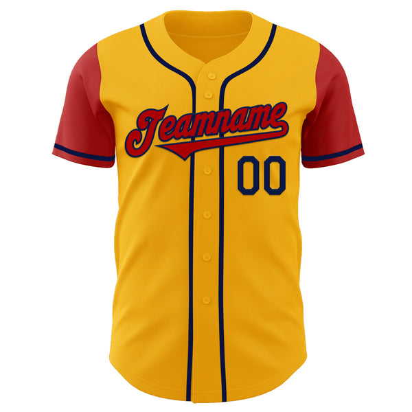 Custom Gold Red-Navy Authentic Two Tone Baseball Jersey