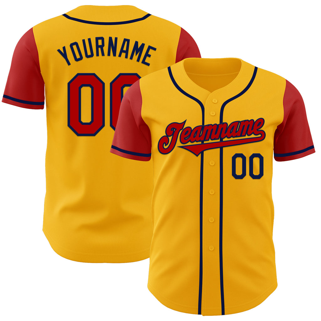 Custom Gold Red-Navy Authentic Two Tone Baseball Jersey