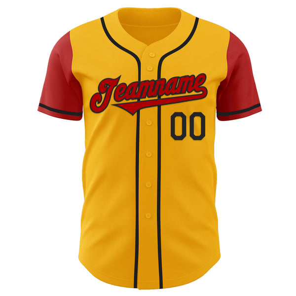 Custom Gold Red-Black Authentic Two Tone Baseball Jersey