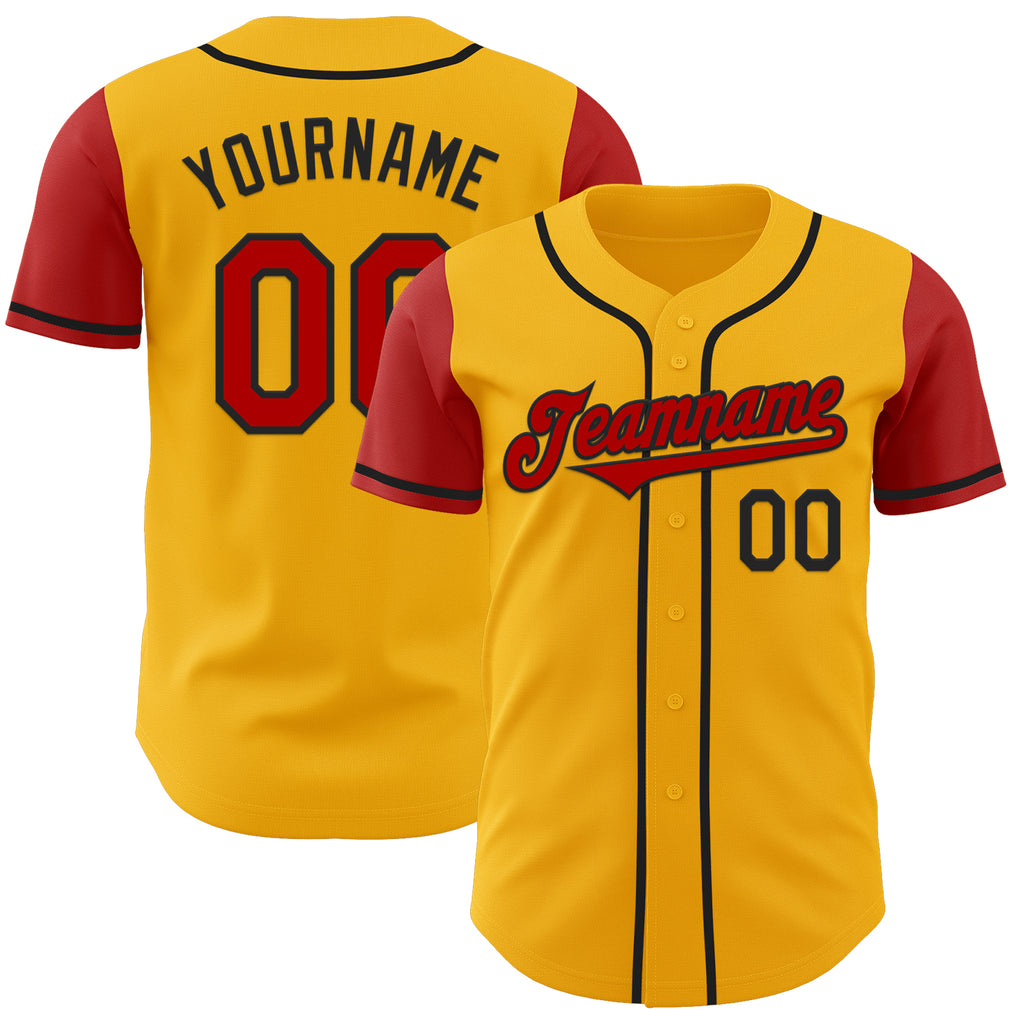 Custom Gold Red-Black Authentic Two Tone Baseball Jersey