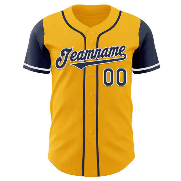 Custom Gold Navy-White Authentic Two Tone Baseball Jersey