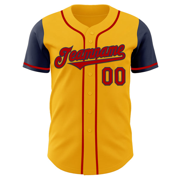 Custom Gold Red-Navy Authentic Two Tone Baseball Jersey