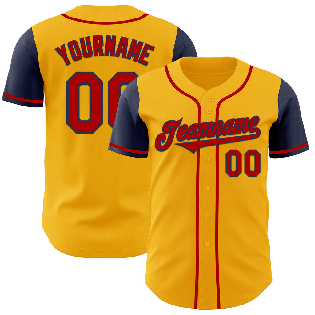 Custom Gold Red-Navy Authentic Two Tone Baseball Jersey