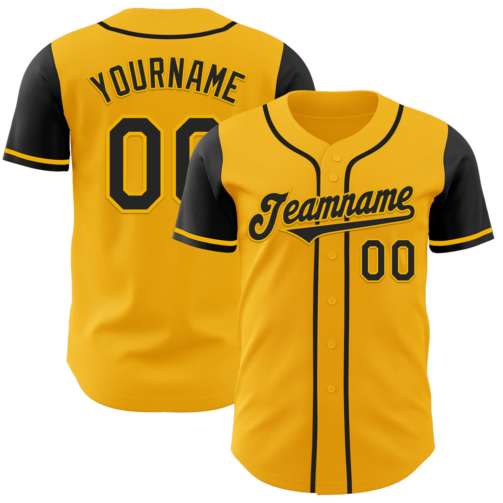 Custom Gold Black Authentic Two Tone Baseball Jersey