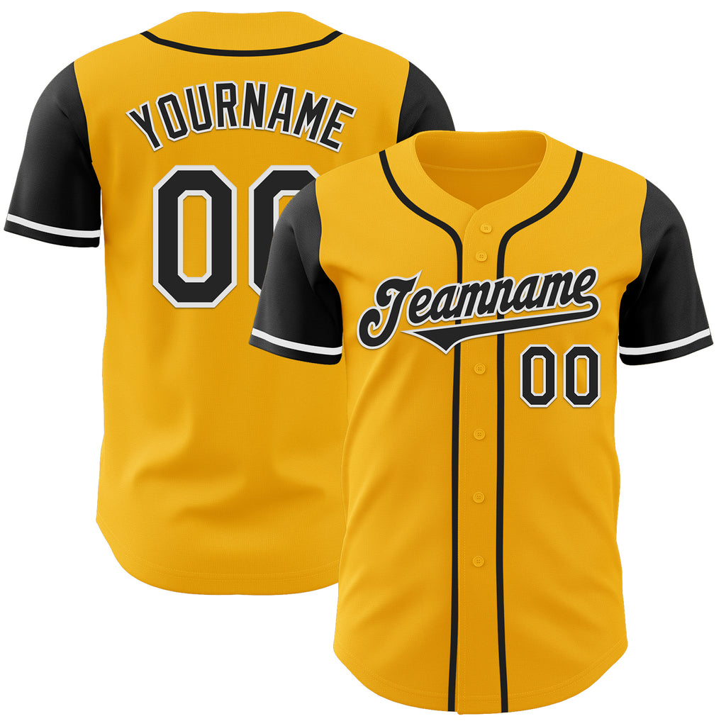 Custom Gold Black-White Authentic Two Tone Baseball Jersey