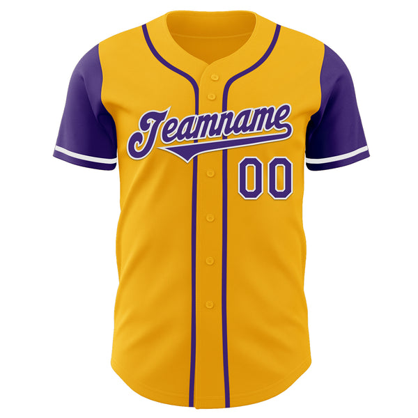 Custom Gold Purple-White Authentic Two Tone Baseball Jersey