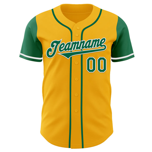 Custom Gold Kelly Green-White Authentic Two Tone Baseball Jersey