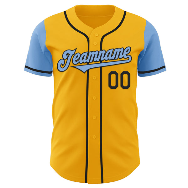 Custom Gold Light Blue-Black Authentic Two Tone Baseball Jersey