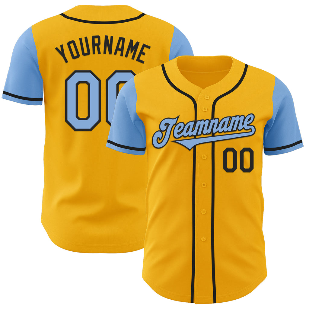 Custom Gold Light Blue-Black Authentic Two Tone Baseball Jersey