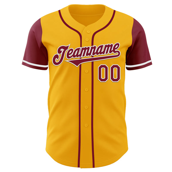 Custom Gold Crimson-White Authentic Two Tone Baseball Jersey