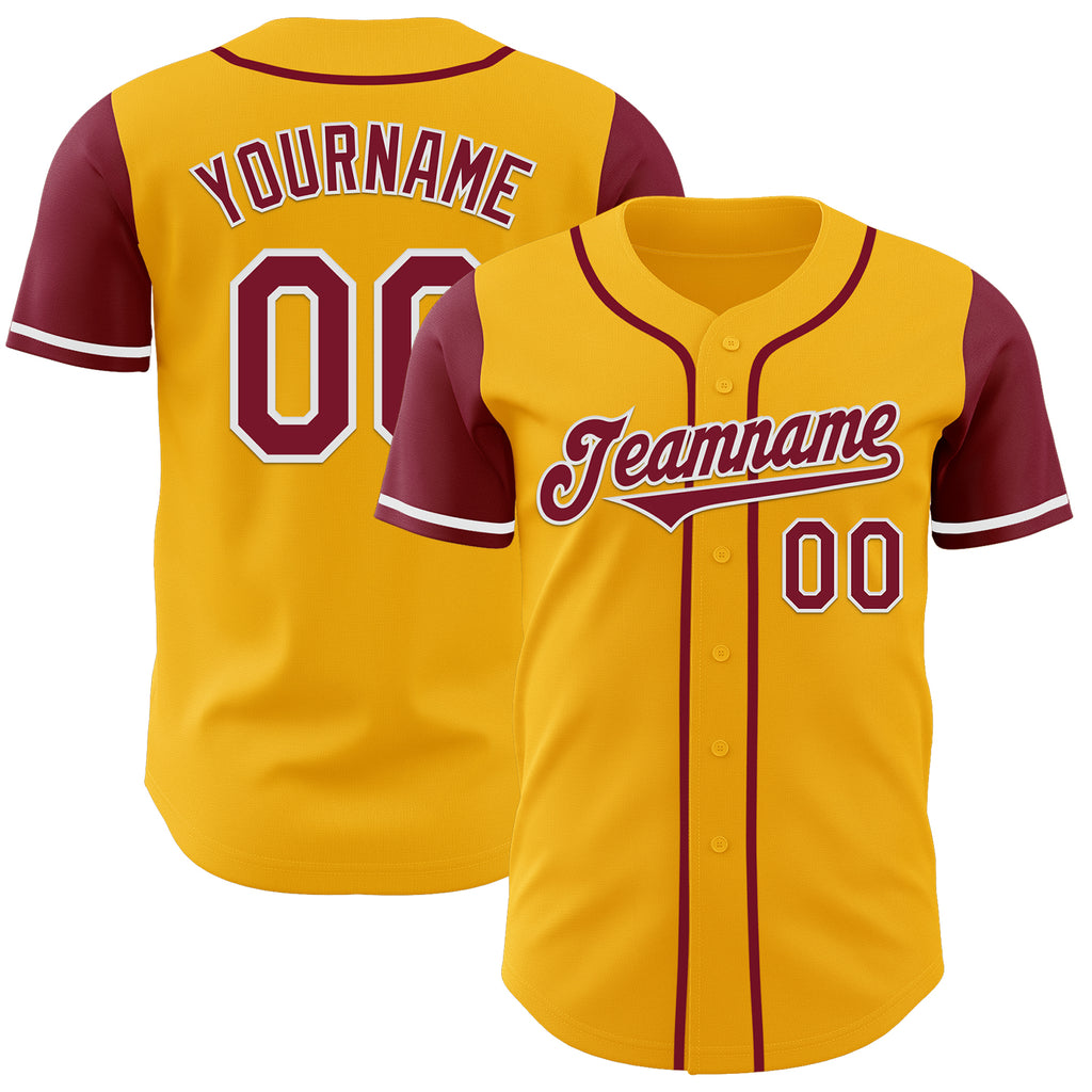 Custom Gold Crimson-White Authentic Two Tone Baseball Jersey