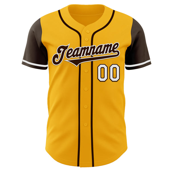 Custom Gold Brown-White Authentic Two Tone Baseball Jersey