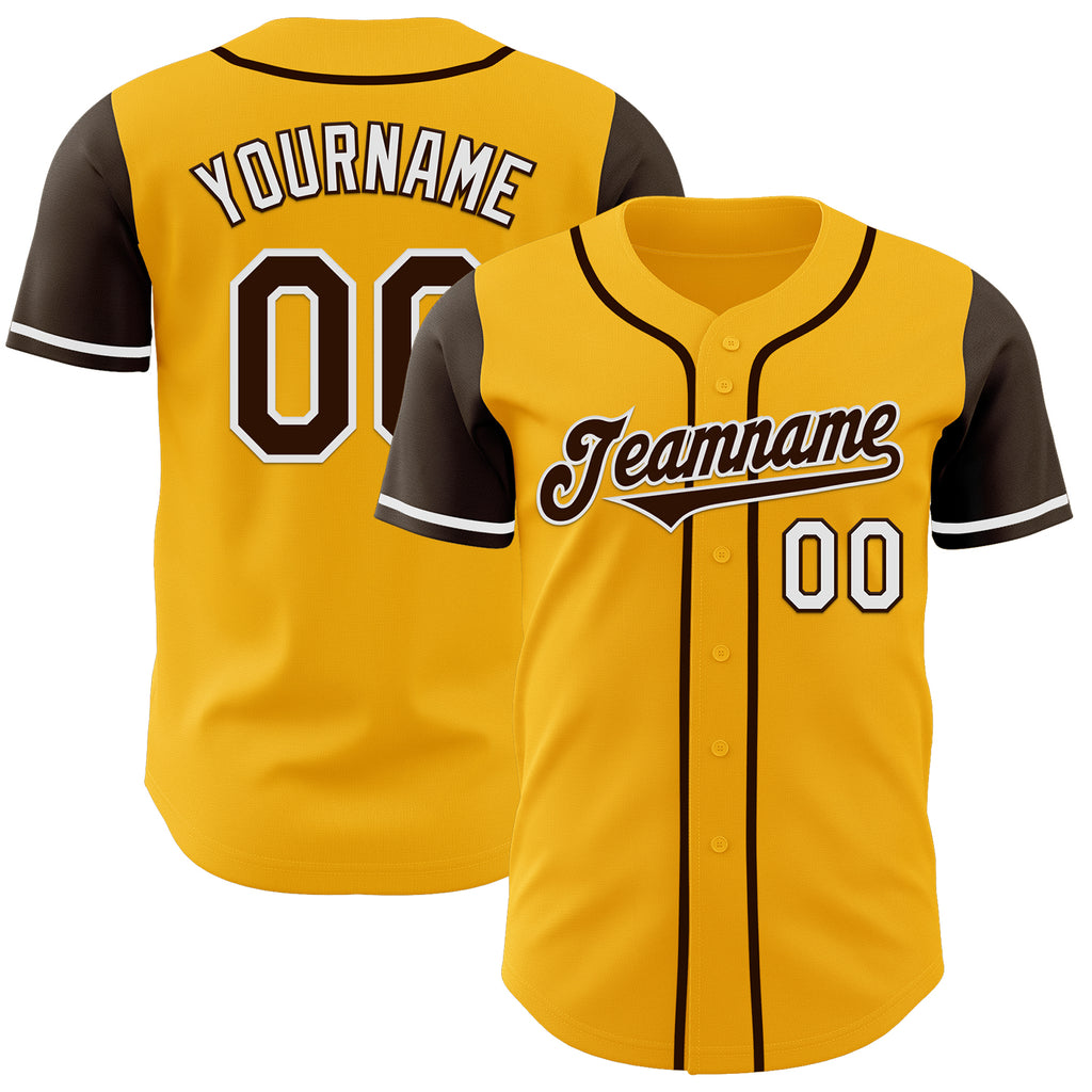 Custom Gold Brown-White Authentic Two Tone Baseball Jersey