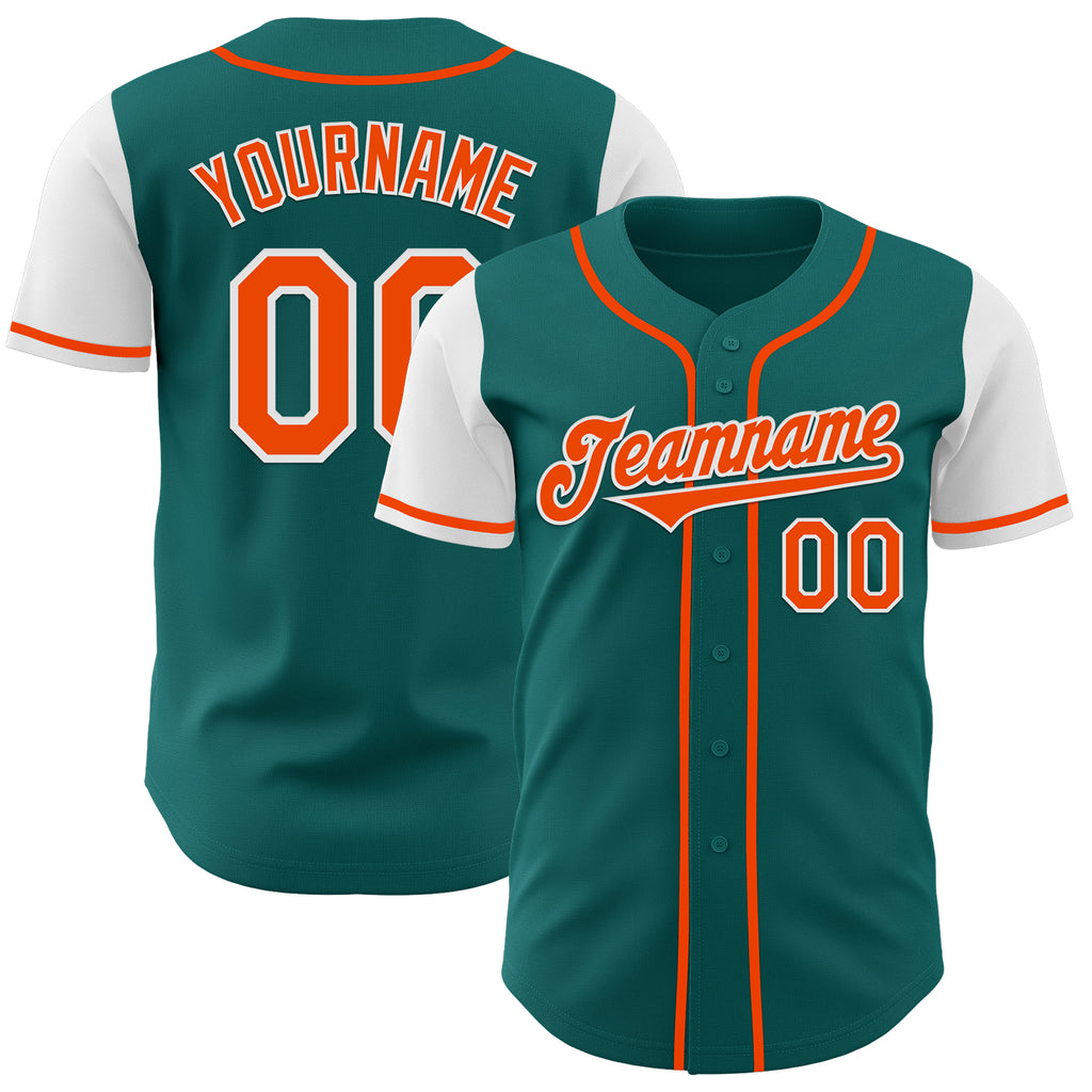 Custom Teal Orange-White Authentic Two Tone Baseball Jersey