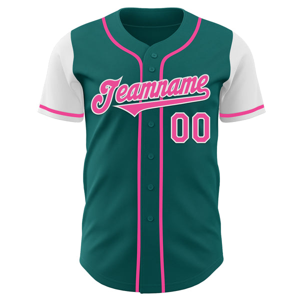 Custom Teal Pink-White Authentic Two Tone Baseball Jersey