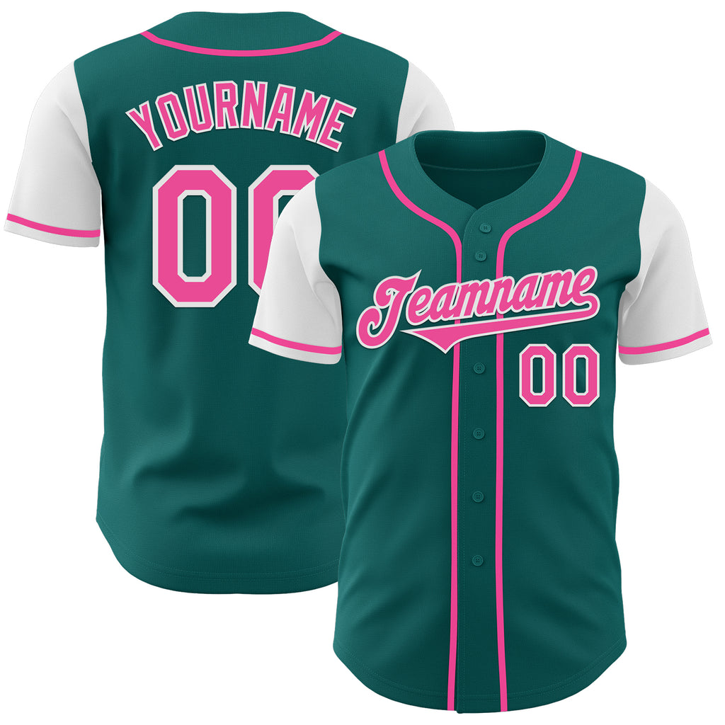 Custom Teal Pink-White Authentic Two Tone Baseball Jersey