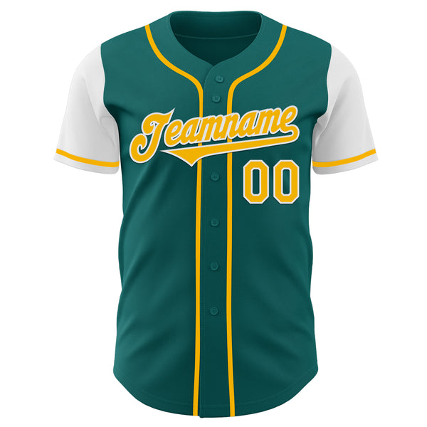 Custom Teal Gold-White Authentic Two Tone Baseball Jersey