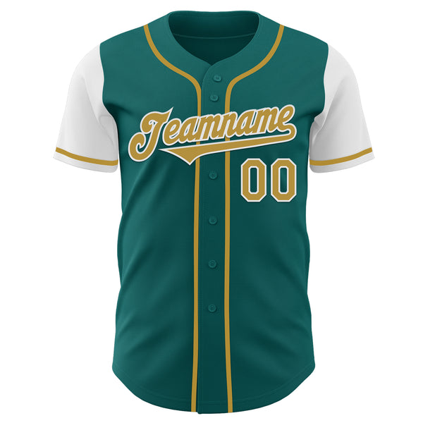 Custom Teal Old Gold-White Authentic Two Tone Baseball Jersey