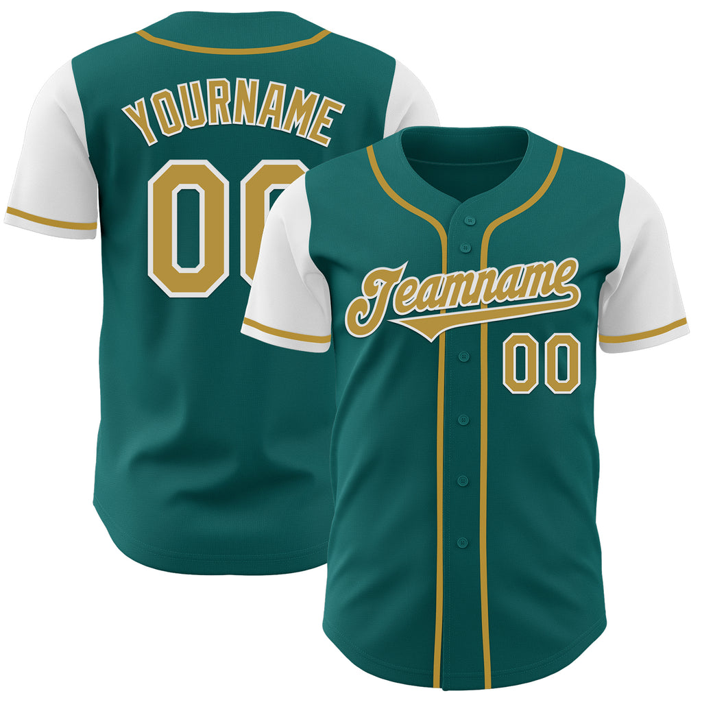 Custom Teal Old Gold-White Authentic Two Tone Baseball Jersey