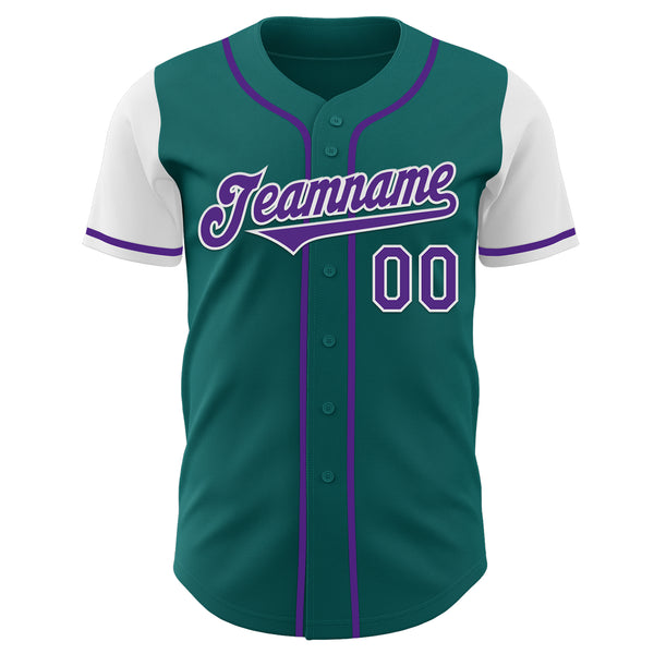 Custom Teal Purple-White Authentic Two Tone Baseball Jersey