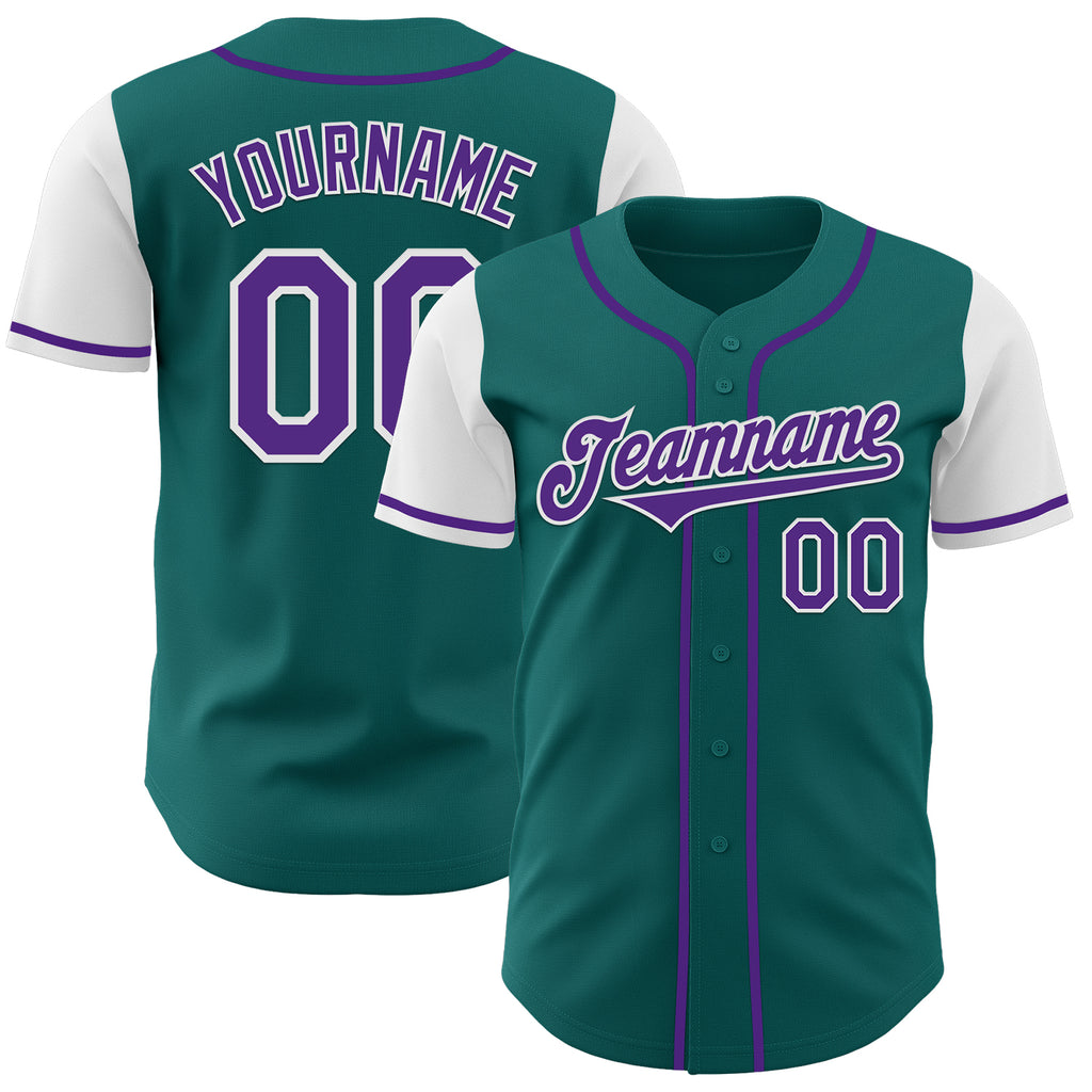 Custom Teal Purple-White Authentic Two Tone Baseball Jersey