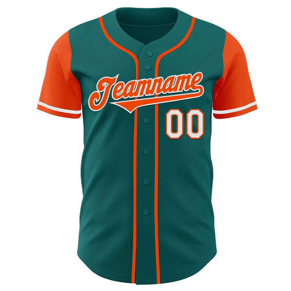 Custom Teal Orange-White Authentic Two Tone Baseball Jersey