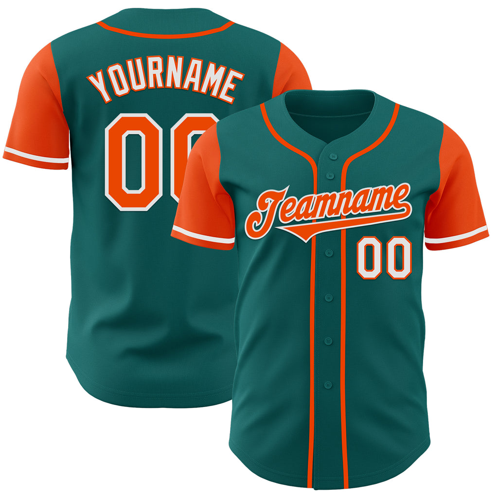 Custom Teal Orange-White Authentic Two Tone Baseball Jersey