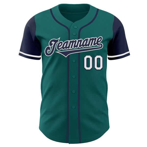 Custom Teal Navy-White Authentic Two Tone Baseball Jersey