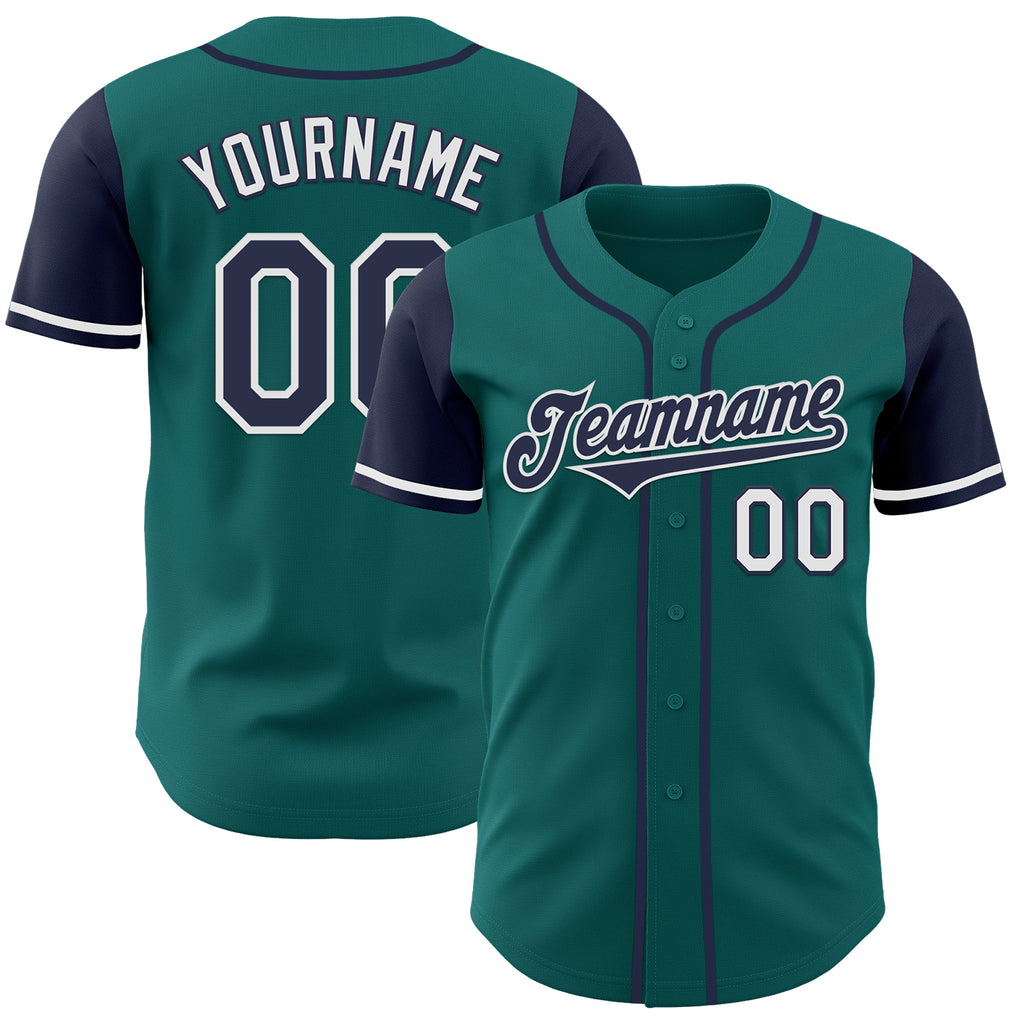 Custom Teal Navy-White Authentic Two Tone Baseball Jersey