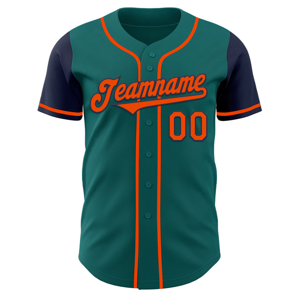 Custom Teal Orange-Navy Authentic Two Tone Baseball Jersey