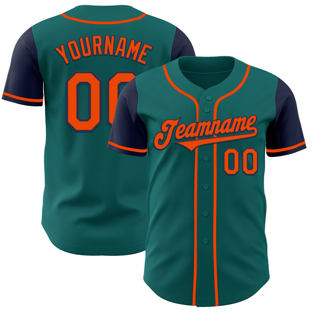 Custom Teal Orange-Navy Authentic Two Tone Baseball Jersey